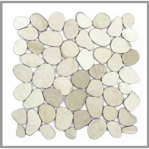 1 Mosaik-Fliese - K-556 - White Cut - Boden-Design - Mosaikfliesen - Naturstein - Kieselsteinmosaik