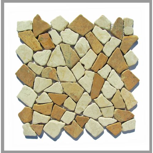 1 Mosaikfliese Sandgelb Weiß - M-013 - Natursteinmosaik Bodenfliesen Wandfliesen