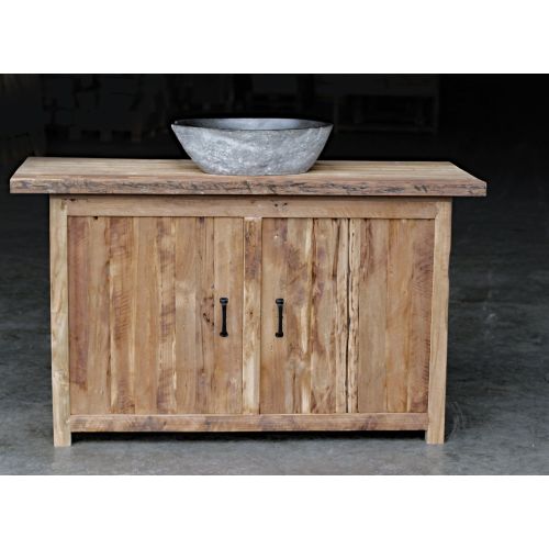 Handgefertigtes Sideboard aus recyceltem Teakholz - A-002 - Rustikaler Waschtisch oder Schrank mit optionaler Teakplatte und Aufsatzwaschbecken