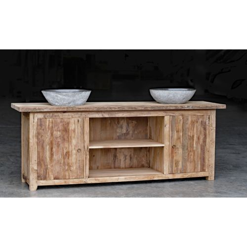 Handgefertigter Schrank aus recyceltem Teakholz – A-005 - vielseitiger Waschtisch oder Sideboard mit optionaler Teakplatte und Aufsatzwaschbecken